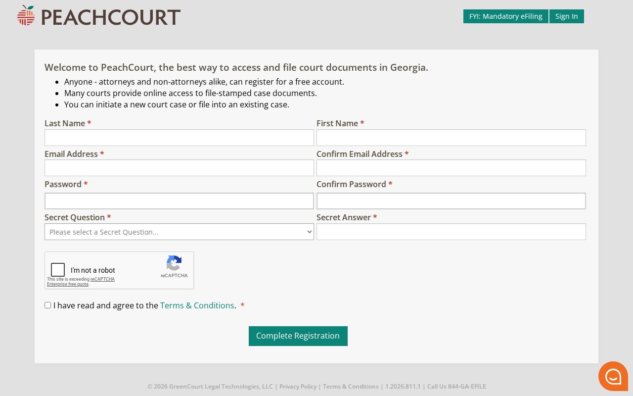 Jenkins County case lookup PeachCourt registration fields