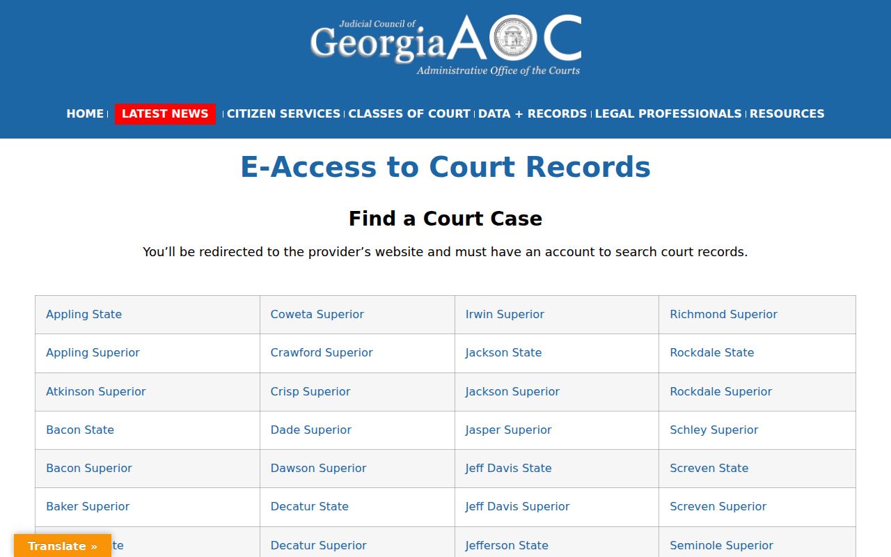Jenkins County case lookup Georgia Judicial Gateway directory