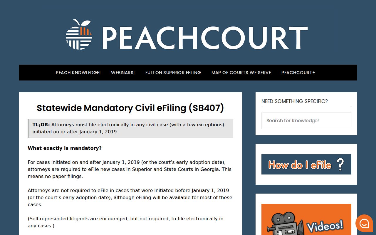 Jenkins County civil docket mandatory filing information in PeachCourt