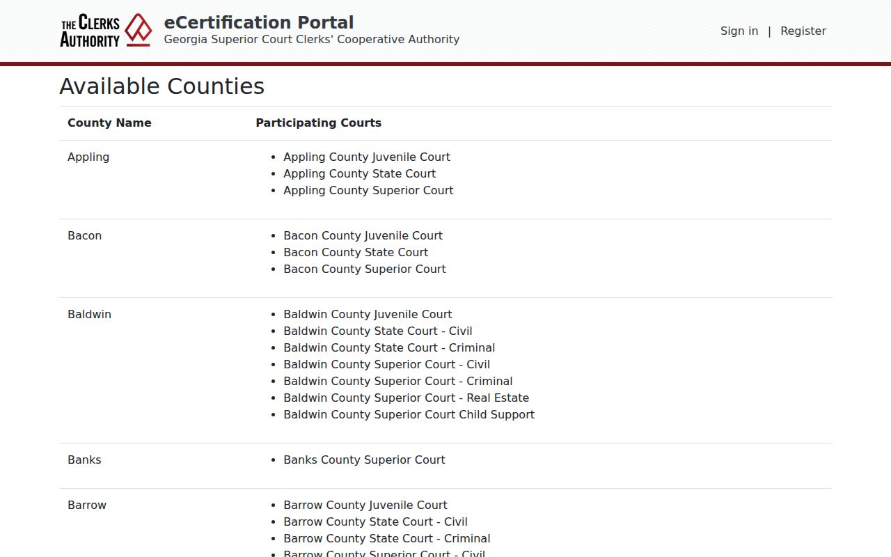 Jenkins County court record eCertification availability