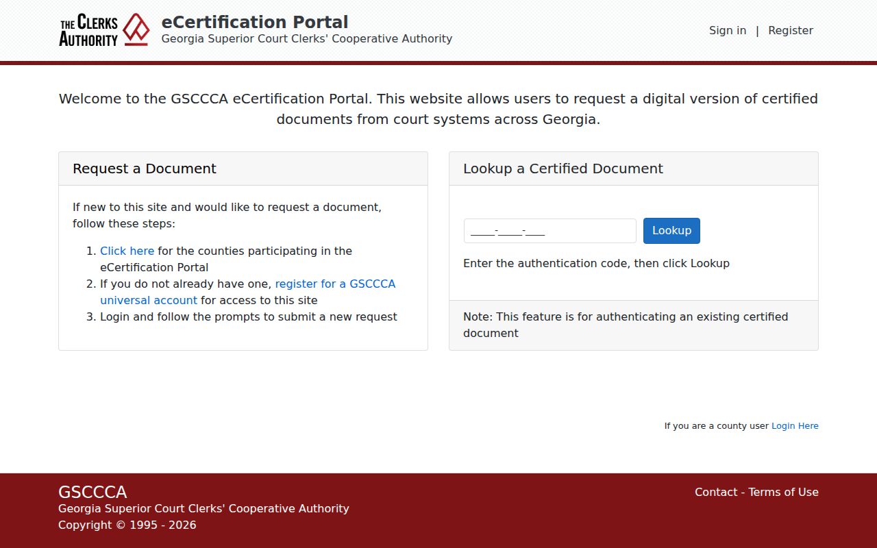 Jenkins County court record authentication lookup