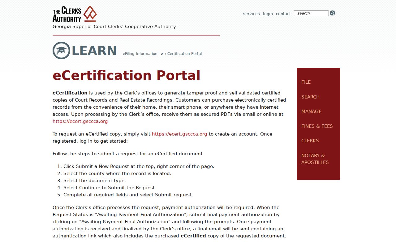 Jenkins County court record eCertification workflow
