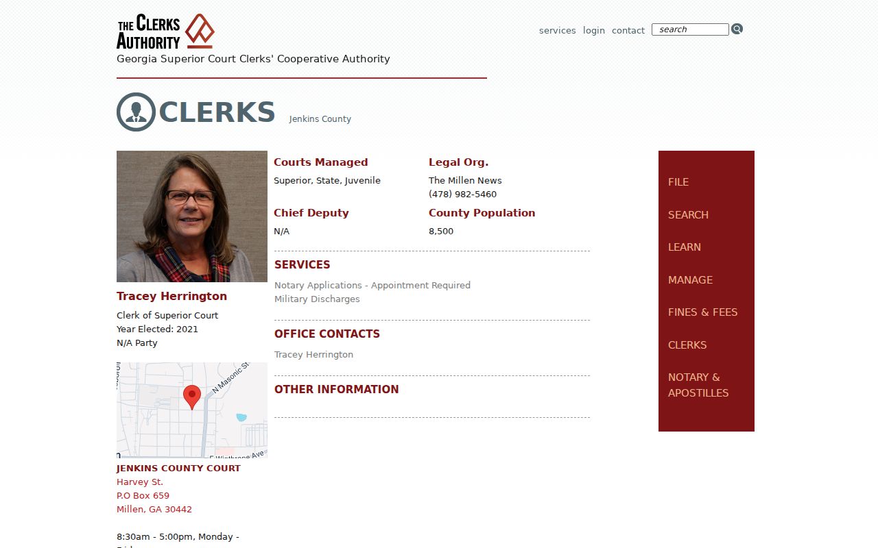 Jenkins County court docket clerk office profile